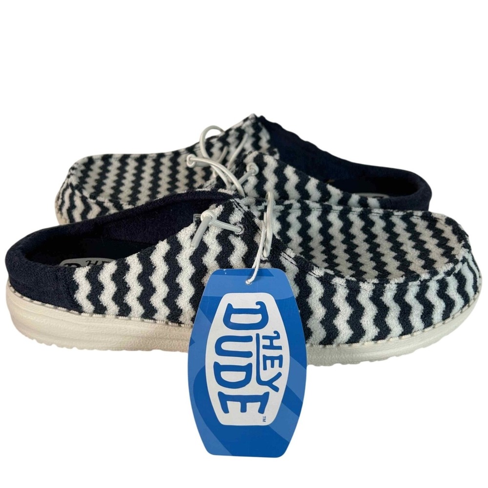 Hey Dude Wendy Loafers Mules Shoes  Navy‎ White Slip On Womens Size 6 New